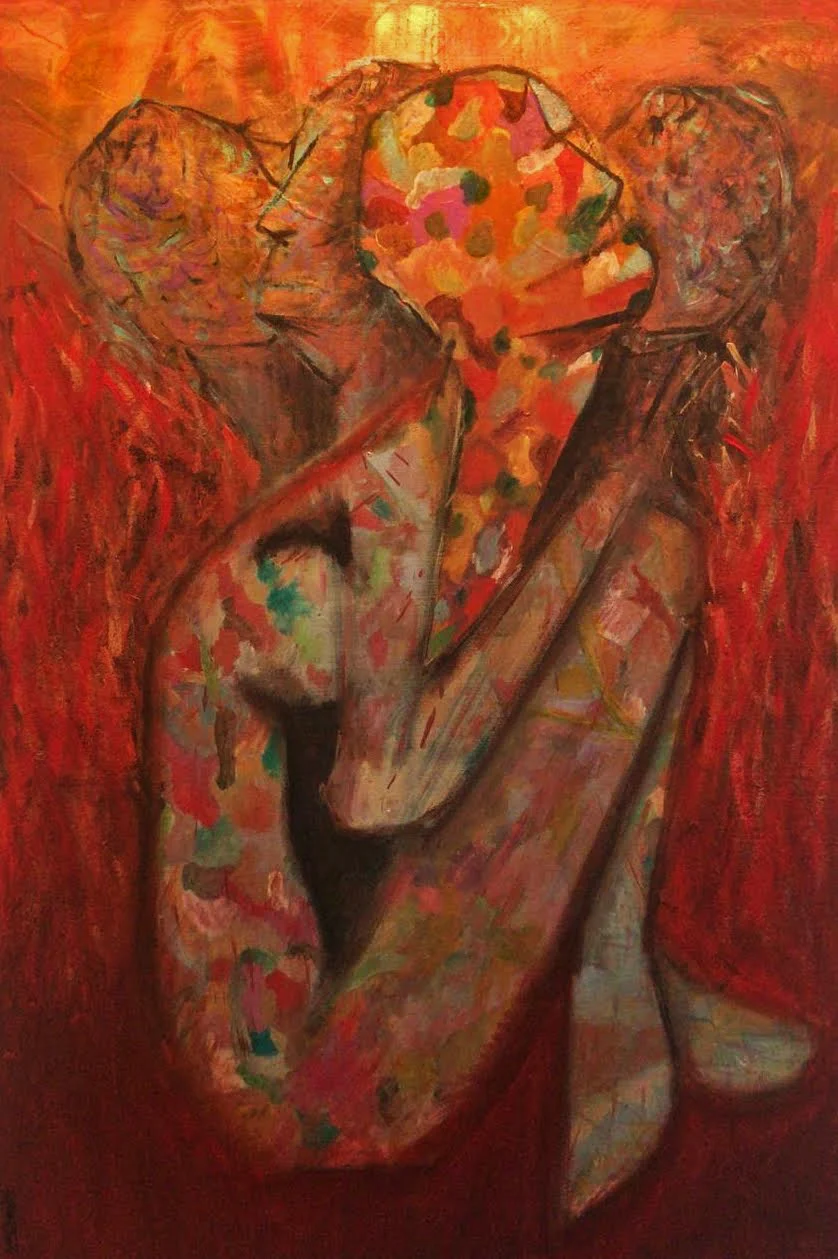 One Face, Many Faces — acrylic on canvas painting by Yazan Orabi, 100 × 120 cm