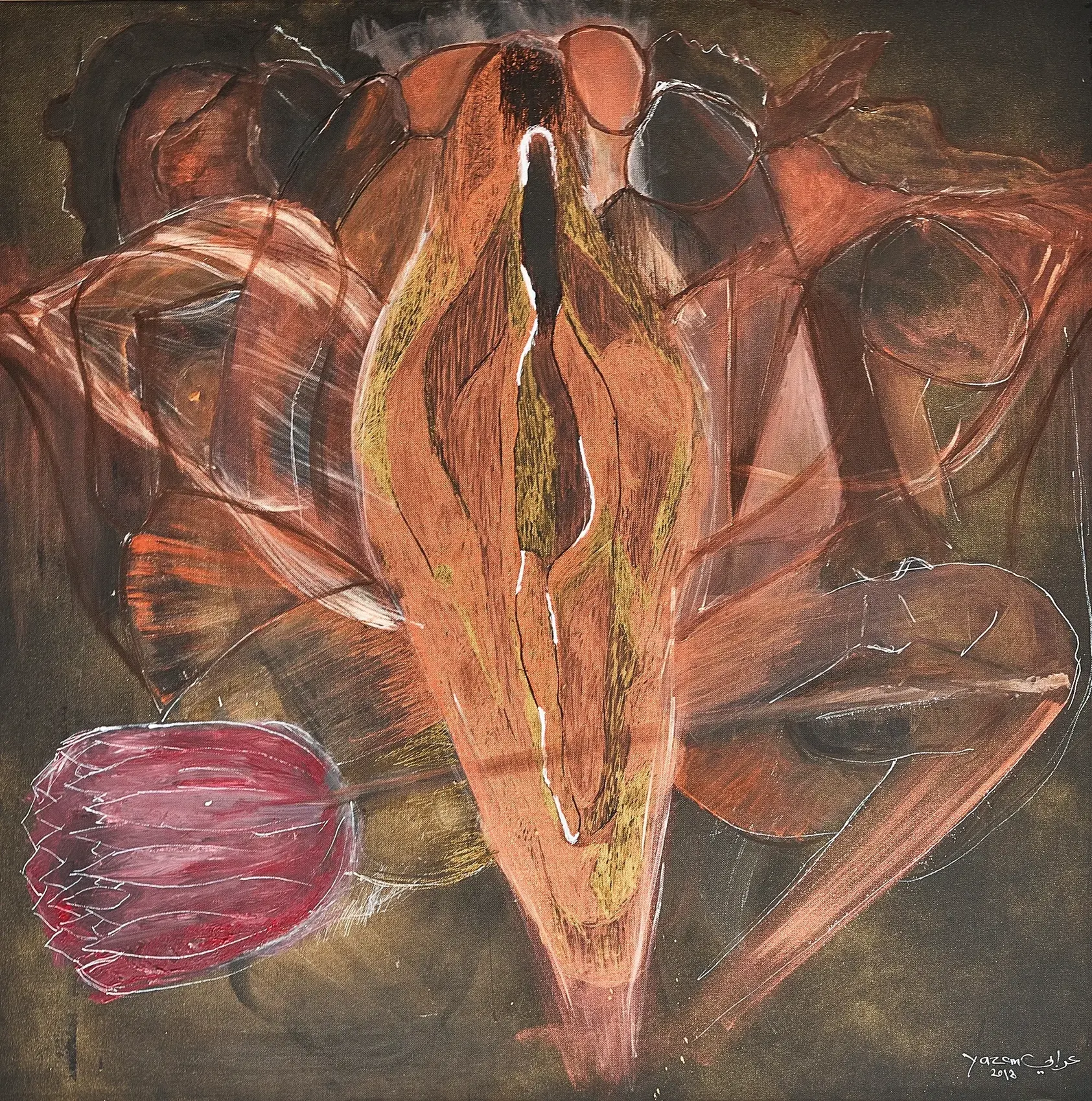 Inside — acrylic on canvas painting by Yazan Orabi, 100 × 100 cm