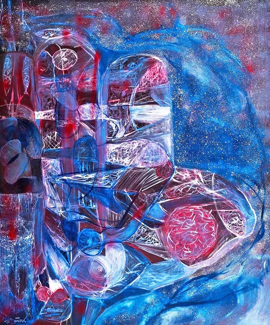 The Eastern Carnival — acrylic on canvas painting by Yazan Orabi, 180 × 150 cm